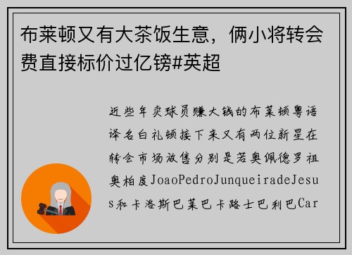布莱顿又有大茶饭生意，俩小将转会费直接标价过亿镑#英超